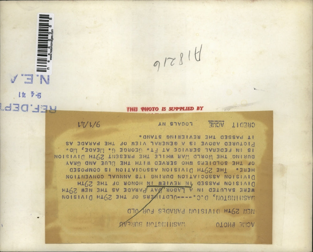 1941 Press Photo 29th Division saluted in Labor Day Parade at Washington D.C.