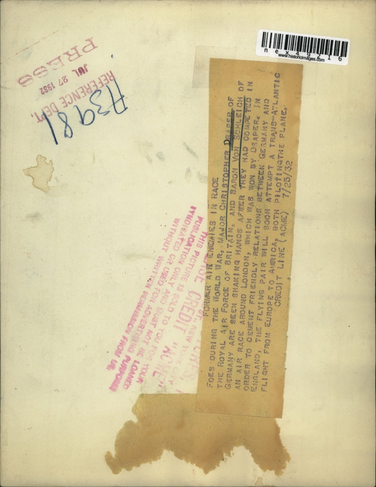 1932 Press Photo Maj Christopher Draper of UK, Baron Von Schleich of Germany