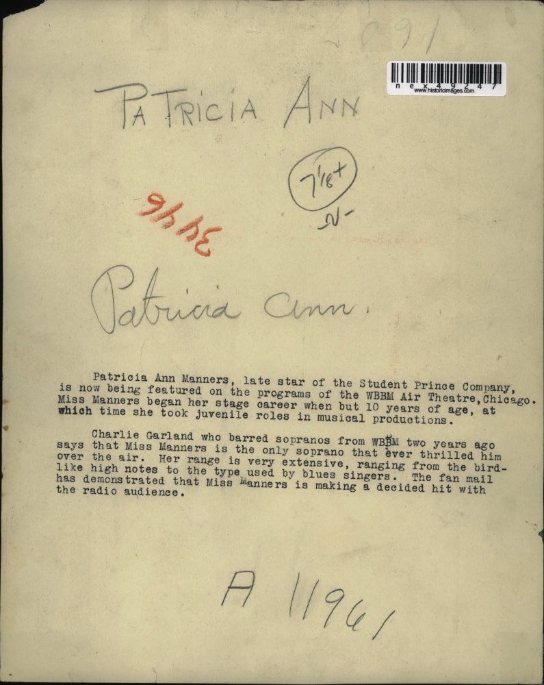 Press Photo Patricia Ann Manners on WBBM Air theater Chicago