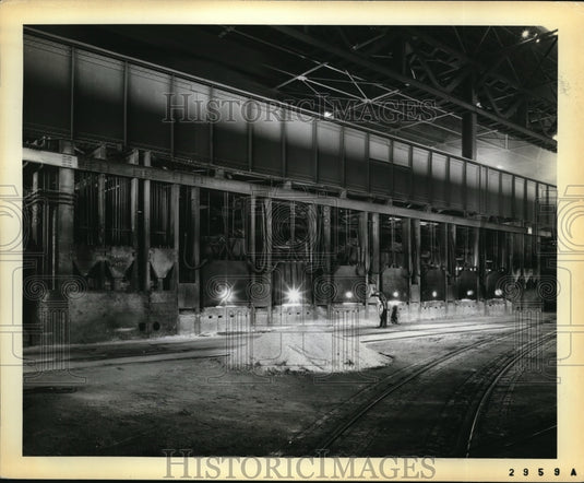 1957 Press Photo Open Hearth Furnace at Republic Steel Corporation in Cleveland