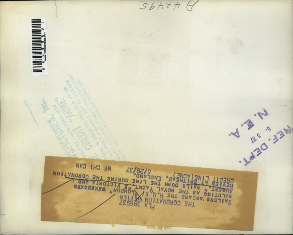 1937 Press Photo Sailors aboard HMS London & Royal yacht Cictoria & Albert