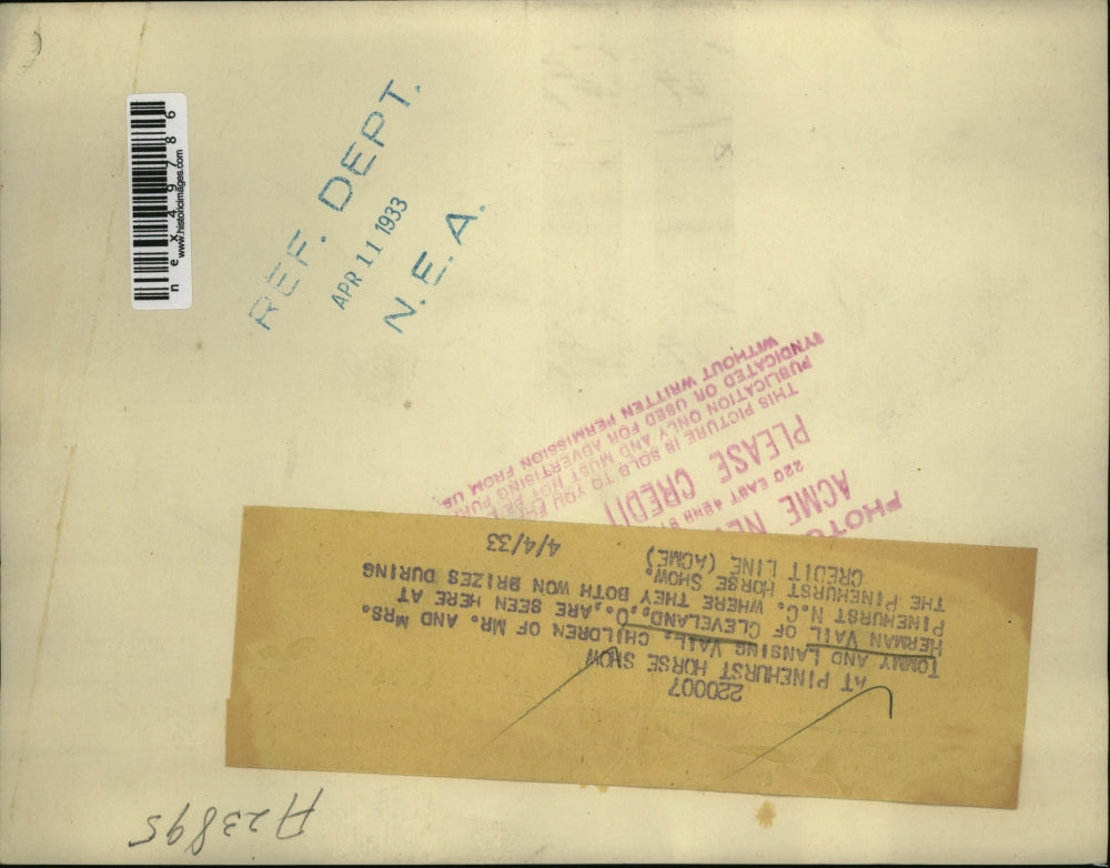 1933 Press Photo Tommy & Lansing Vail & pony at Pinehurst horse show