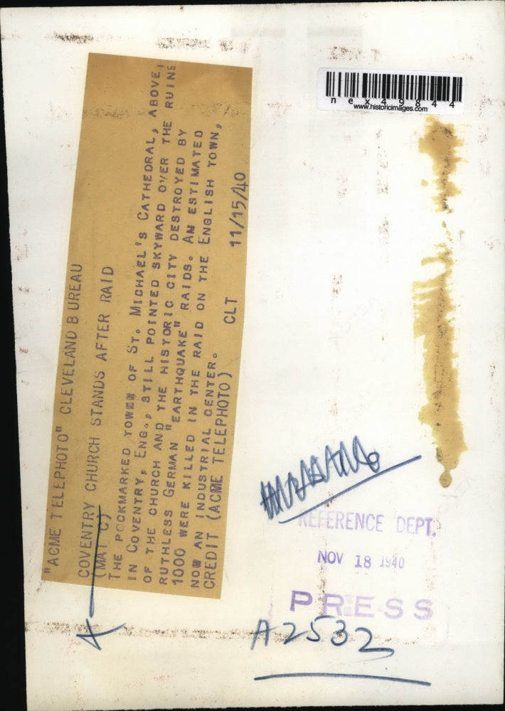 1940 Press Photo St. Michael's Cathedral in Conventry, England stands after raid