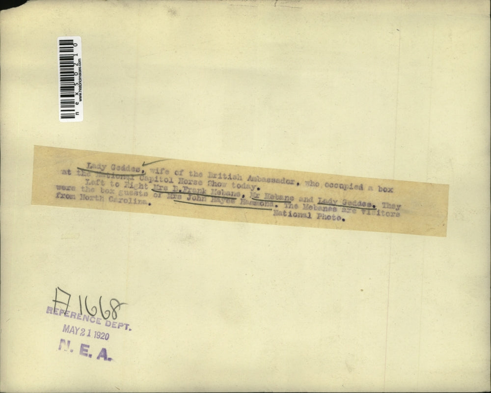 1920 Press Photo Lady Geddes at National Capitol Horse Show in DC