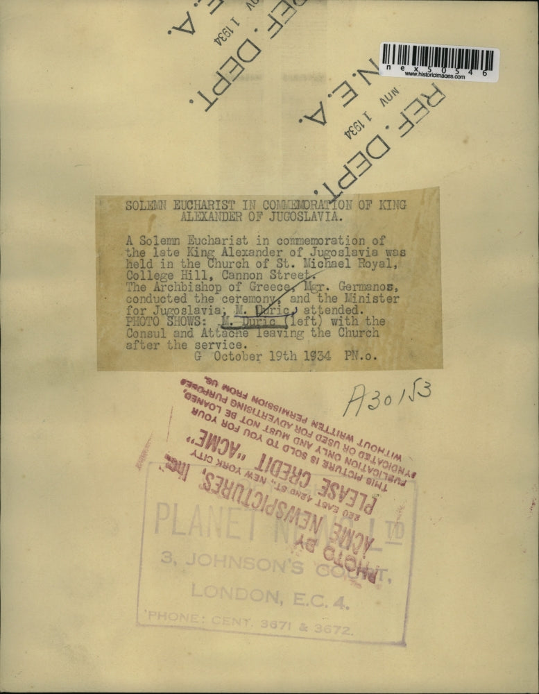 1934 Press Photo Greek Archbishop Mgr Germenos, M Duric of Jugoslavia