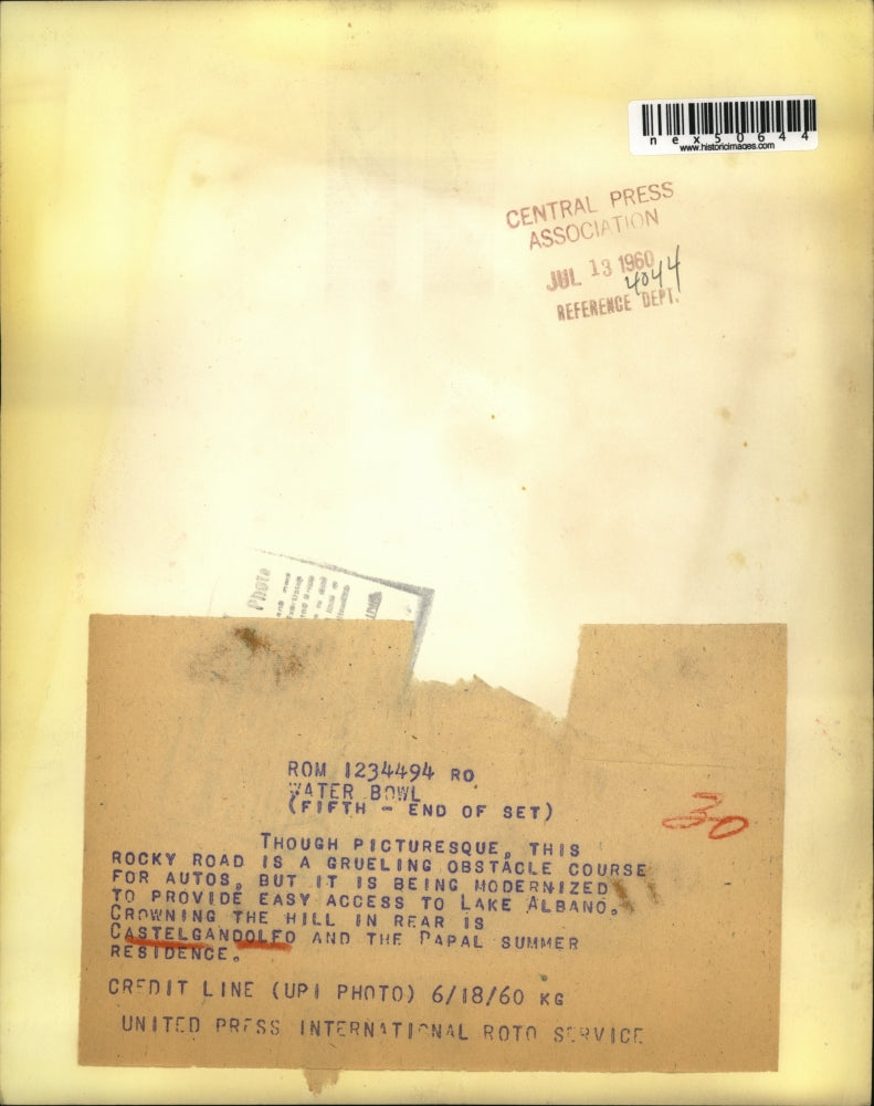 1960 Press Photo Castlegandolfo road near Lake Albano Papal residence