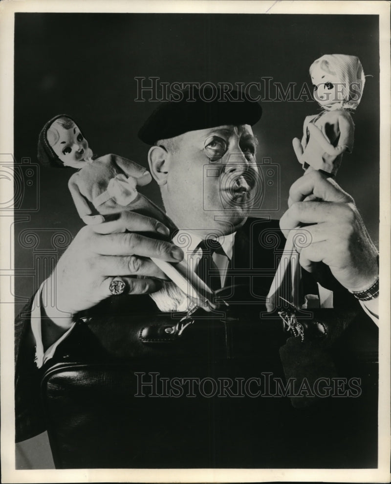 Load image into Gallery viewer, 1962 Press Photo Peter Von Zerneck in "Merchants of Evil" as a doll manufacturer
