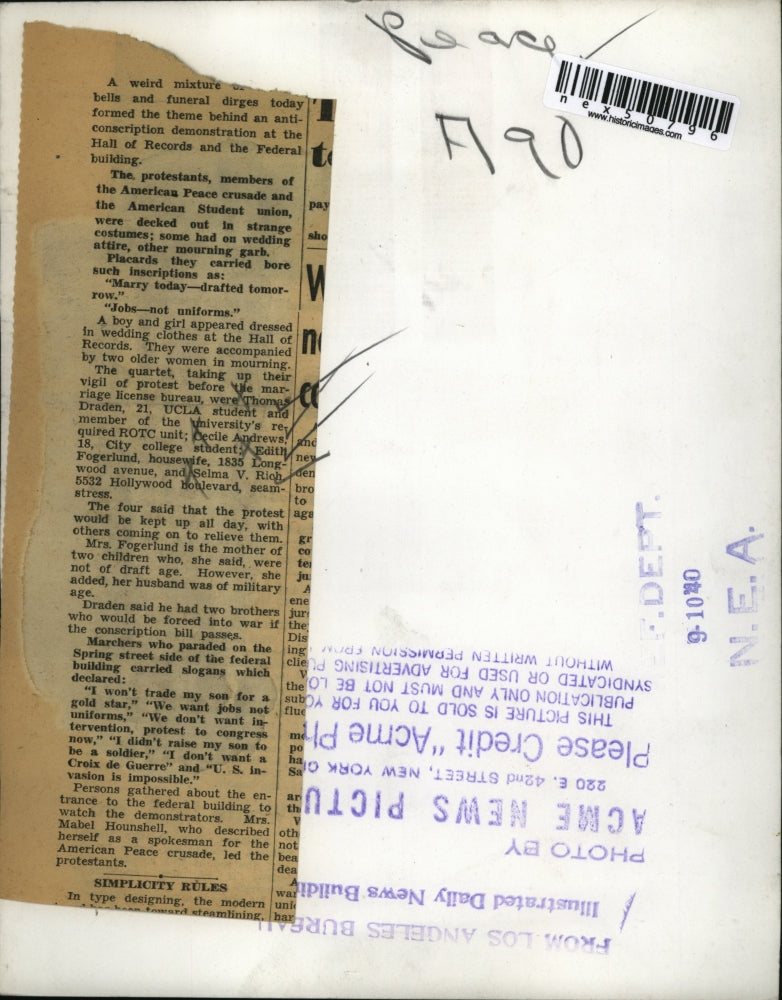 1940 Press Photo American Student Union protestors at Hall of Records