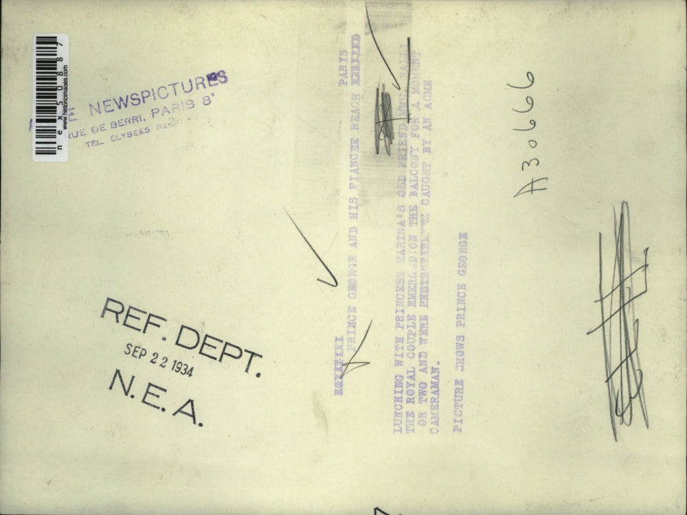 1934 Press Photo Prince George & fiance in Paris