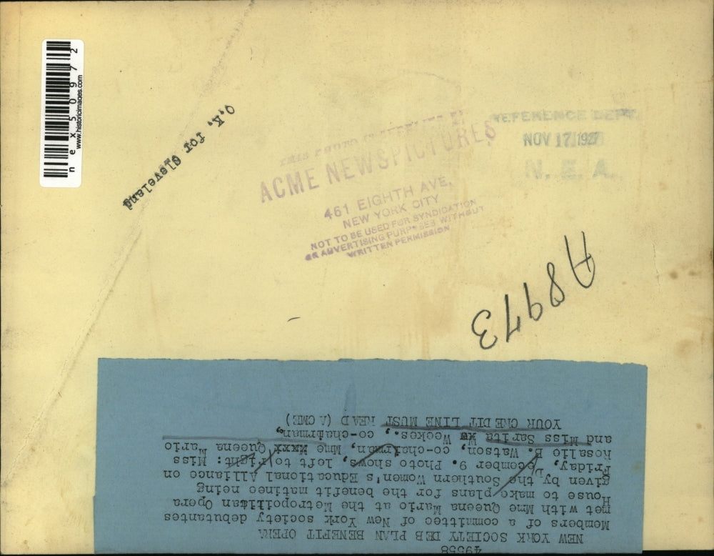 1927 Press Photo NYC debutantes R Watson, Q Marie, S Weekes