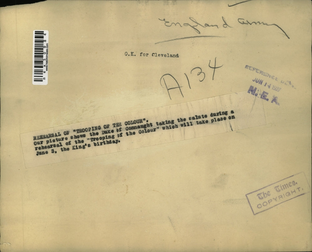 1927 Press Photo Duke of Connaught & Trooping of the Colours for King