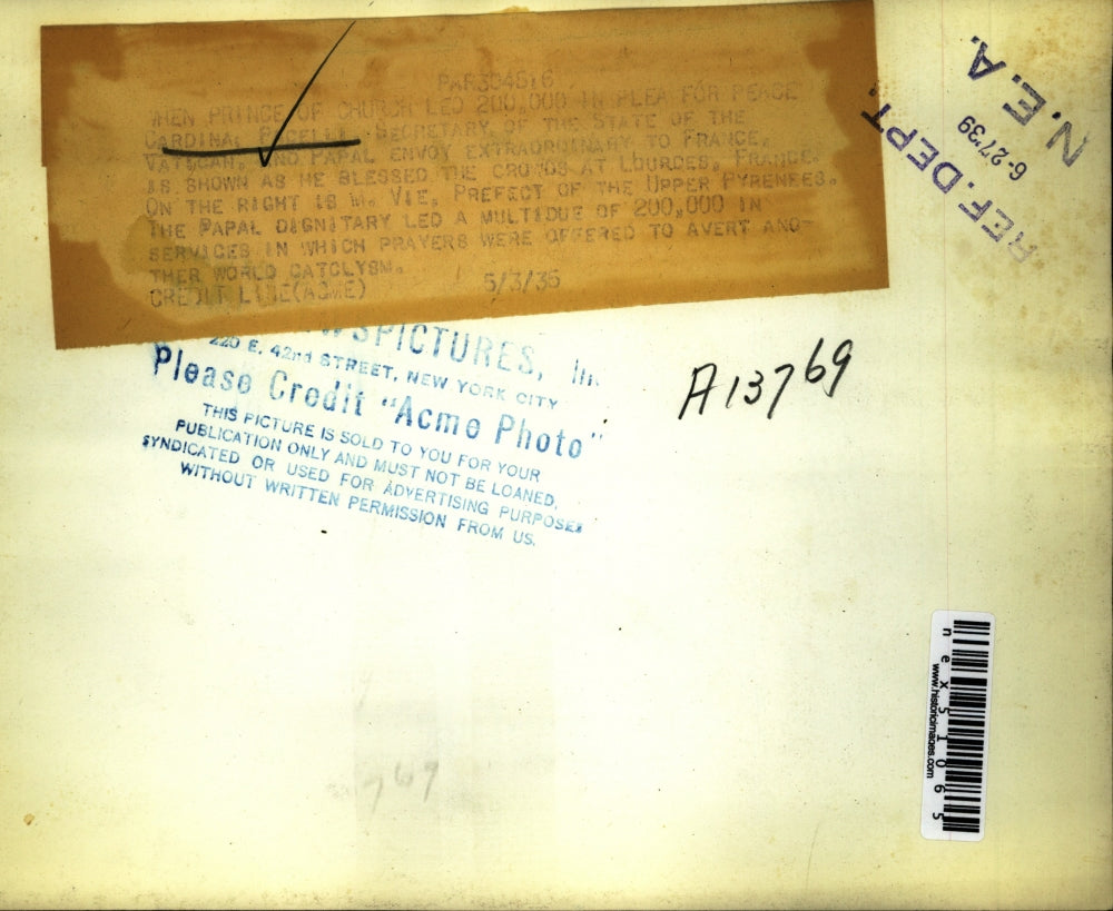 1935 Press Photo Cardinal Pacelli at Lourdes France