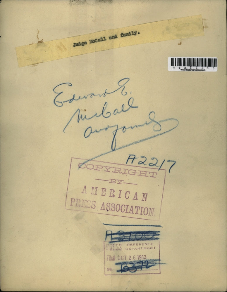 1913 Press Photo Judge Edward McCall and family