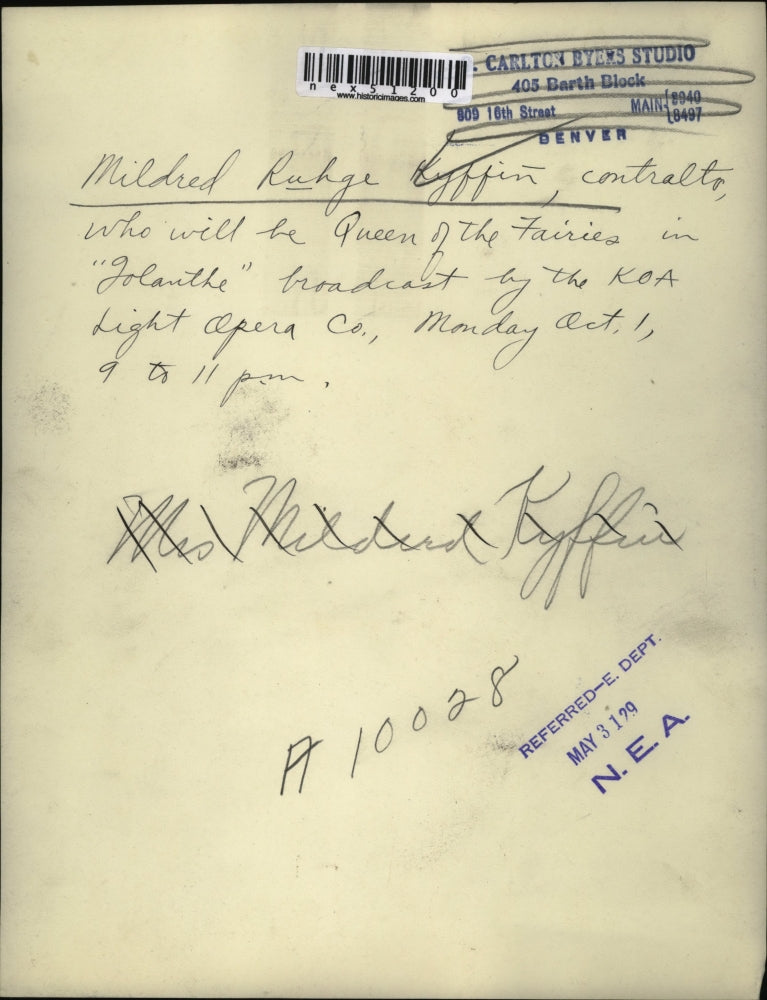 1929 Press Photo Mildred Ruhge Kyffin, Queen of Fairies in "Golanthe" KOA Opera