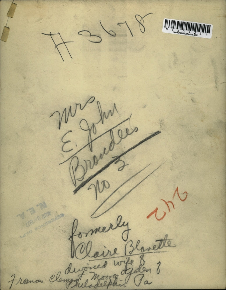 1927 Press Photo Mrs John E Brondels nee Claire Blanette