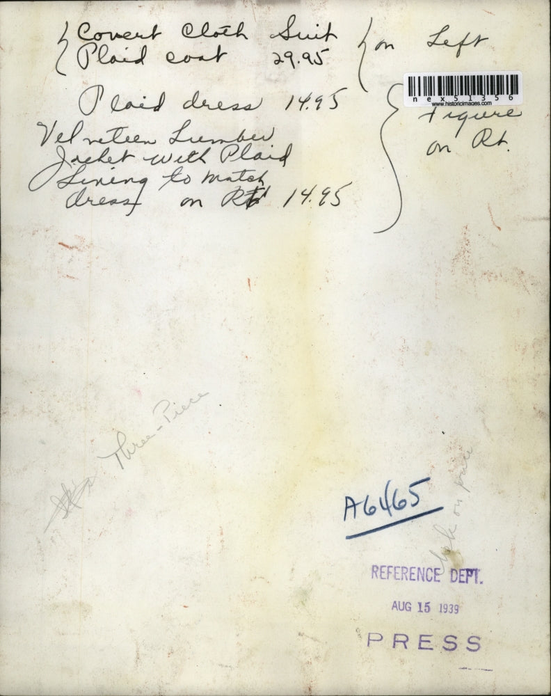 1939 Press Photo Plaid dress & skirt fashions on models - nex51356