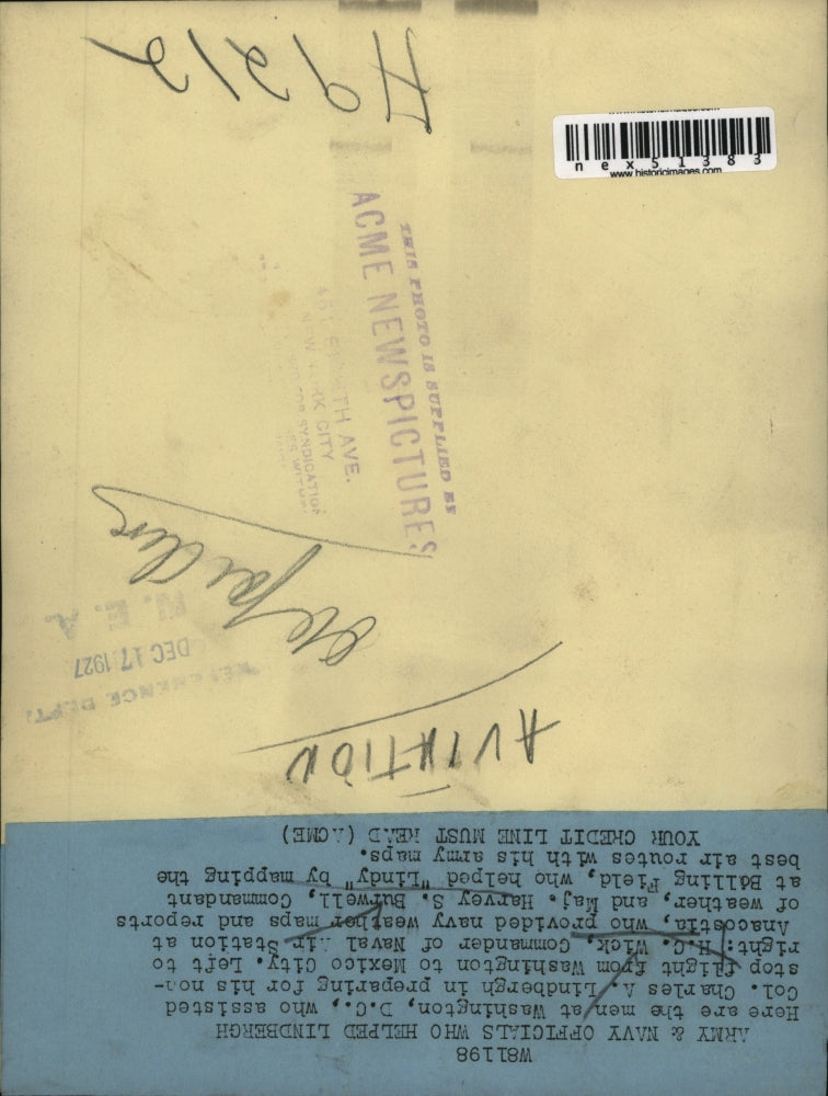 1927 Press Photo HC Wick Cmdr Naval Air Station Anacostia, Maj Burwell