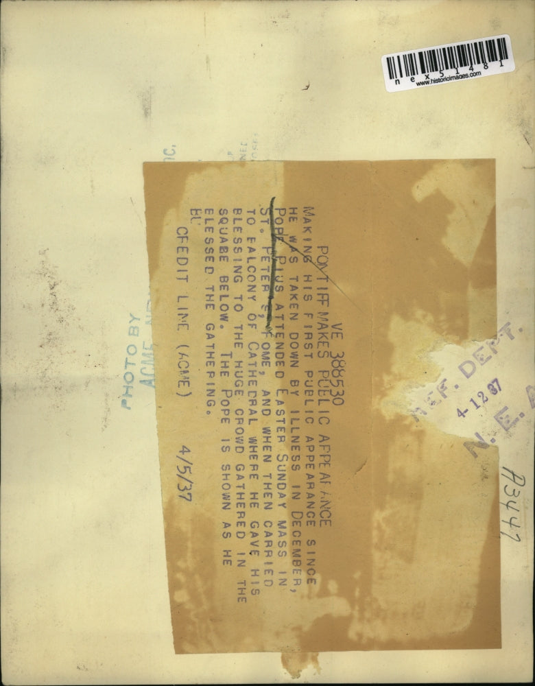 1937 Press Photo Pope Pius attends Easter Mass at St Peter's in Rome