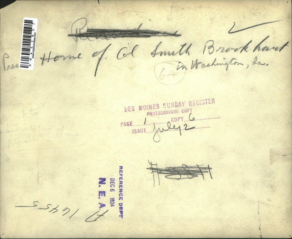 1924 Press Photo Home of Col Smith Brookhunt in Wash Iowa