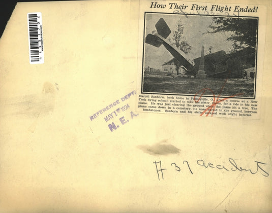 1924 Press Photo HArold Sanhorn & sister in plane crash & survived