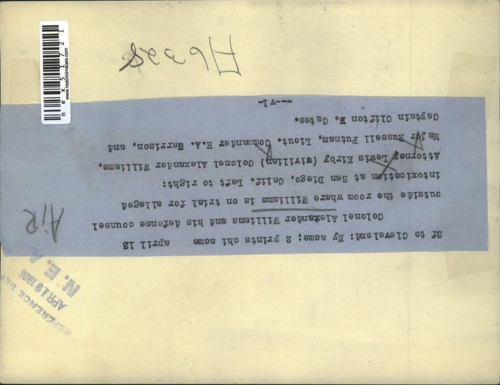 1926 Press Photo Col A Williams, atty L Kirby,Maj Putnam, Lt Cmd HA Garrison