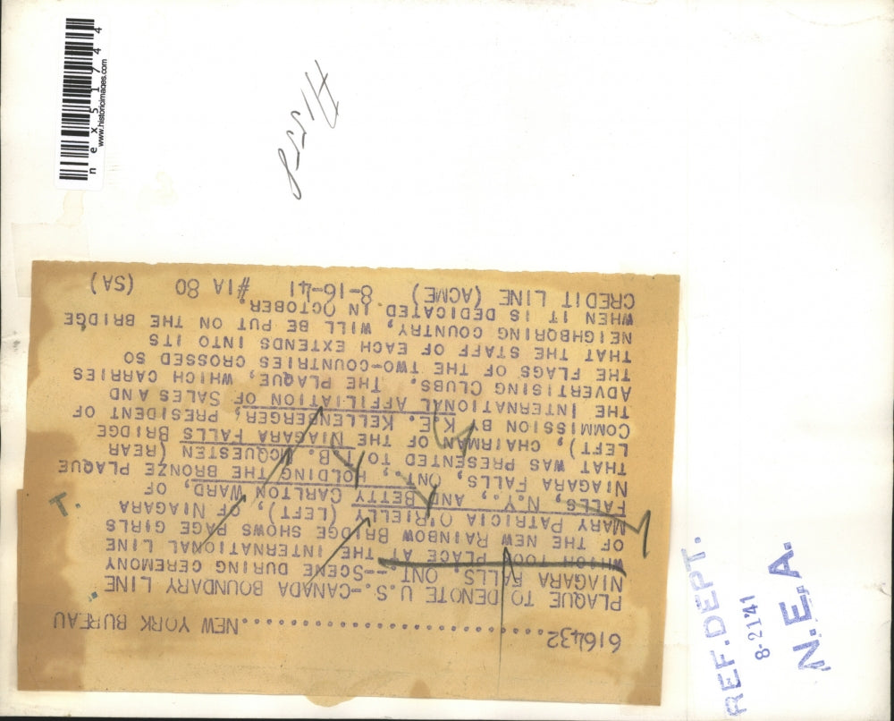 1941 Press Photo Niagara Falls NY Rainbow Bridge opens MP OReilly, B Ward