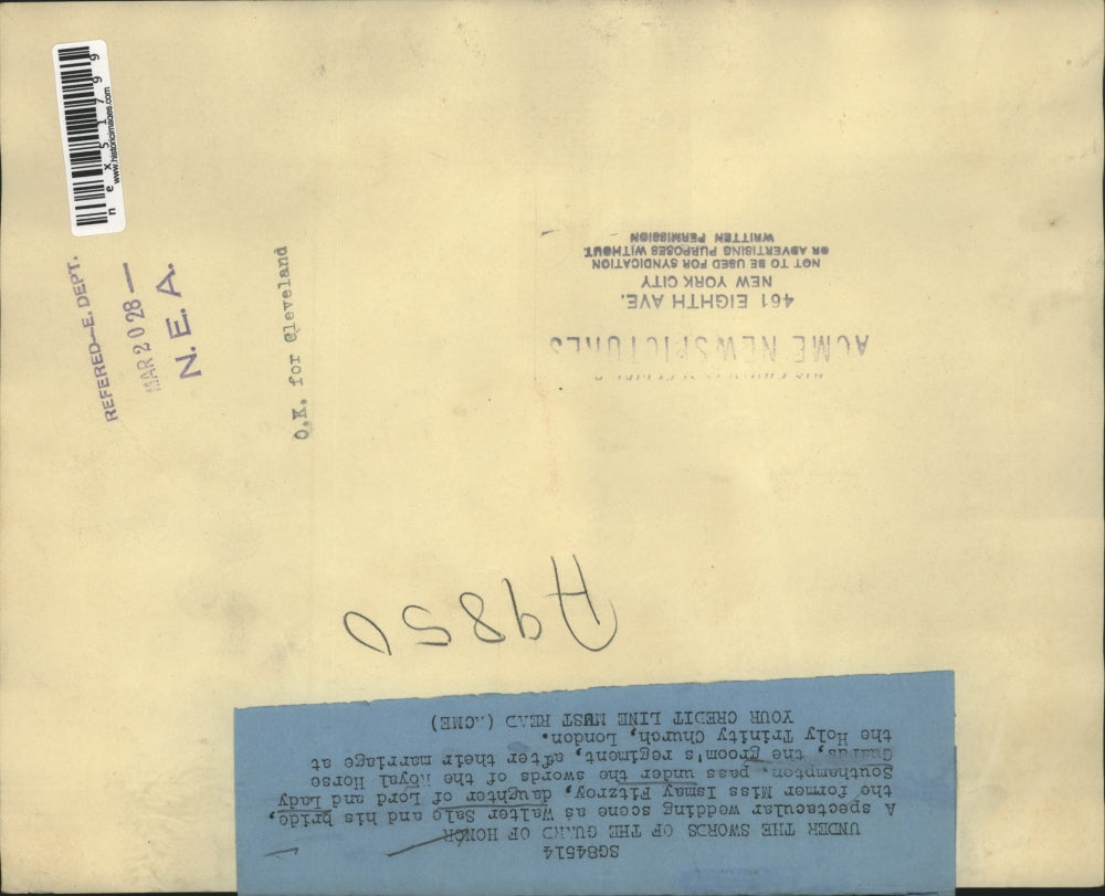 1928 Press Photo Walter Sale wedding to Ismay Fitzroy at Southampton England