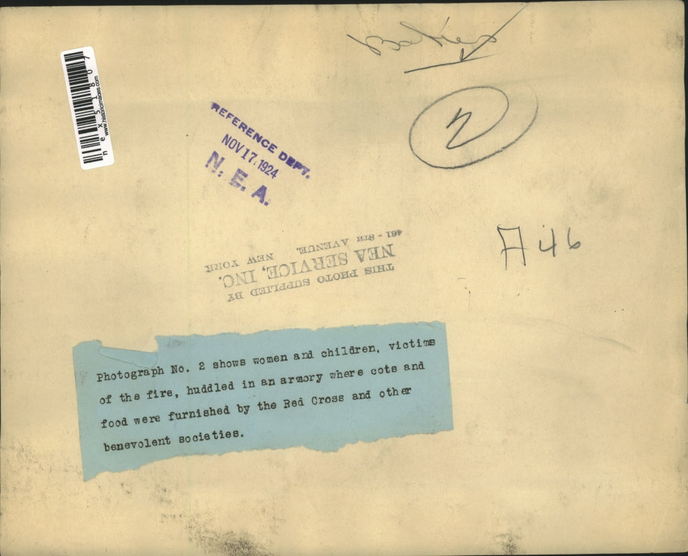 1924 Press Photo Women & children victims of a fire at Red Cross shelter