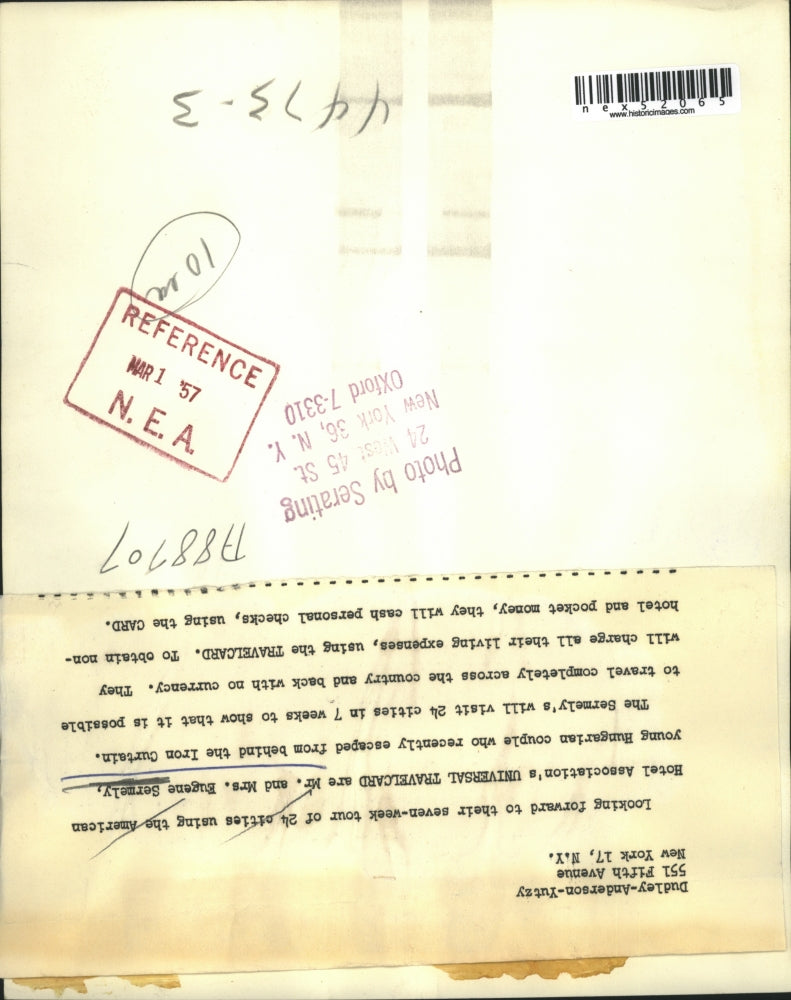 1957 Press Photo Mr & Mrs Eugene Sermely Hungarian coupe from Iron curtain