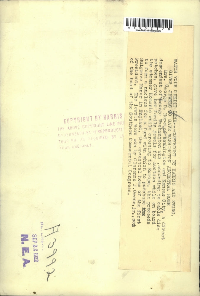 1922 Press Photo Mrs George D Hope of Wash DC decendent of george Washington