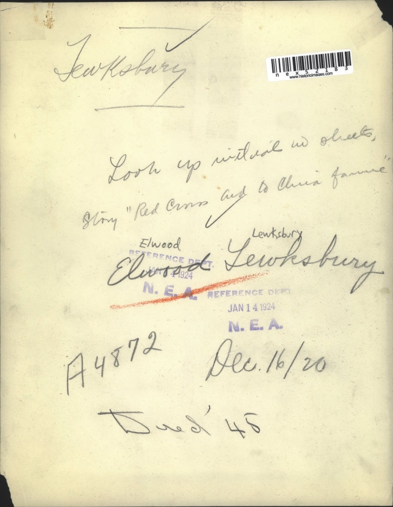 1924 Press Photo Elwood Lewksbury of the Red Cross