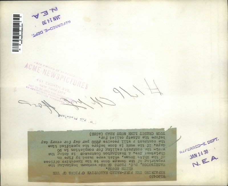 Load image into Gallery viewer, 1930 Press Photo Repair of Fire Damage to Executive Offices of White House
