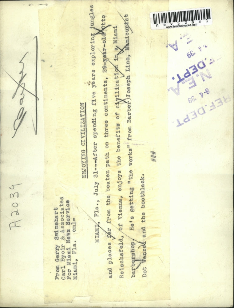 1939 Press Photo Otto Reischsfeld w/ barber Joseph Lino & manicurist Dot Wenzel