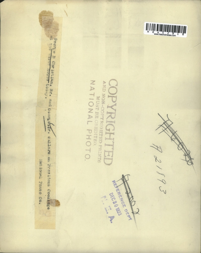 1923 Press Photo George B Chrietian & George Jr call on Pres Coolidge