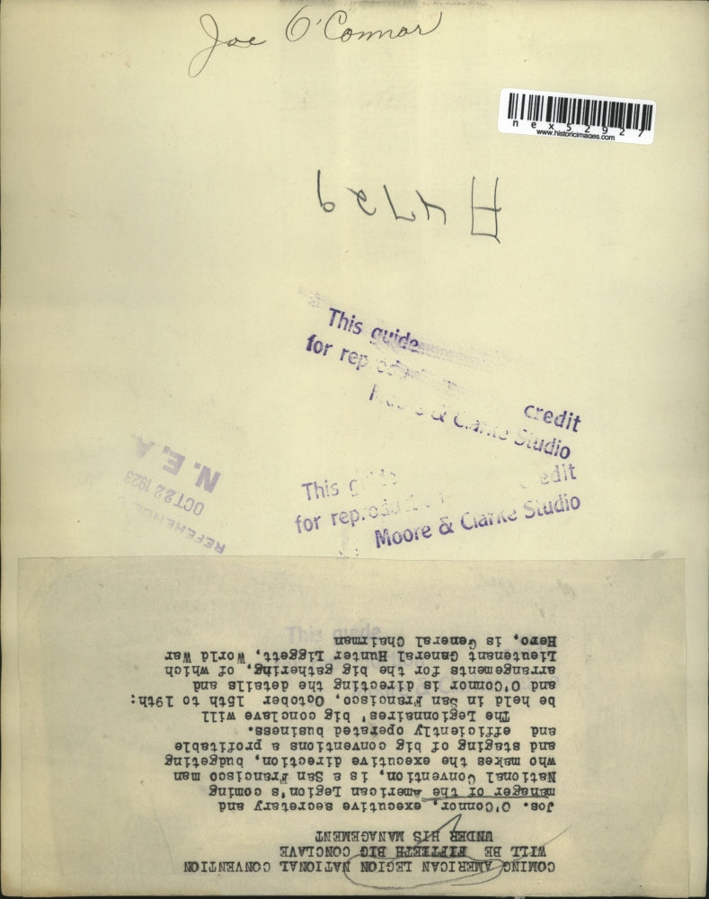 1923 Press Photo Joe O;Connor exec sec of American Legion