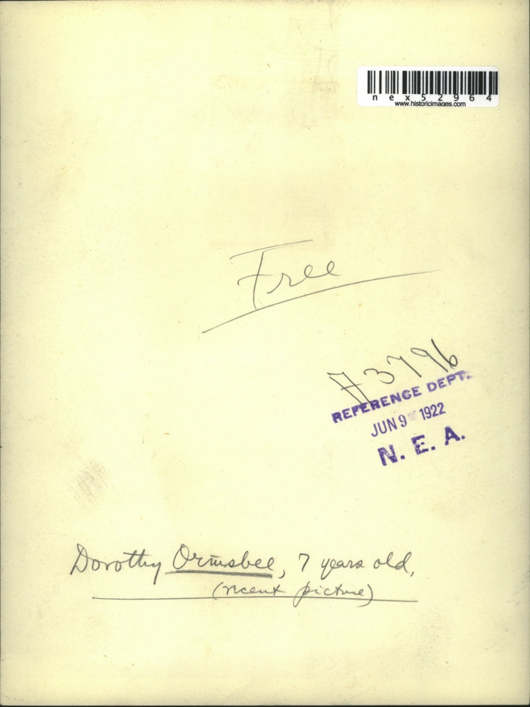 1922 Press Photo Dorothy Oemusbee age 7