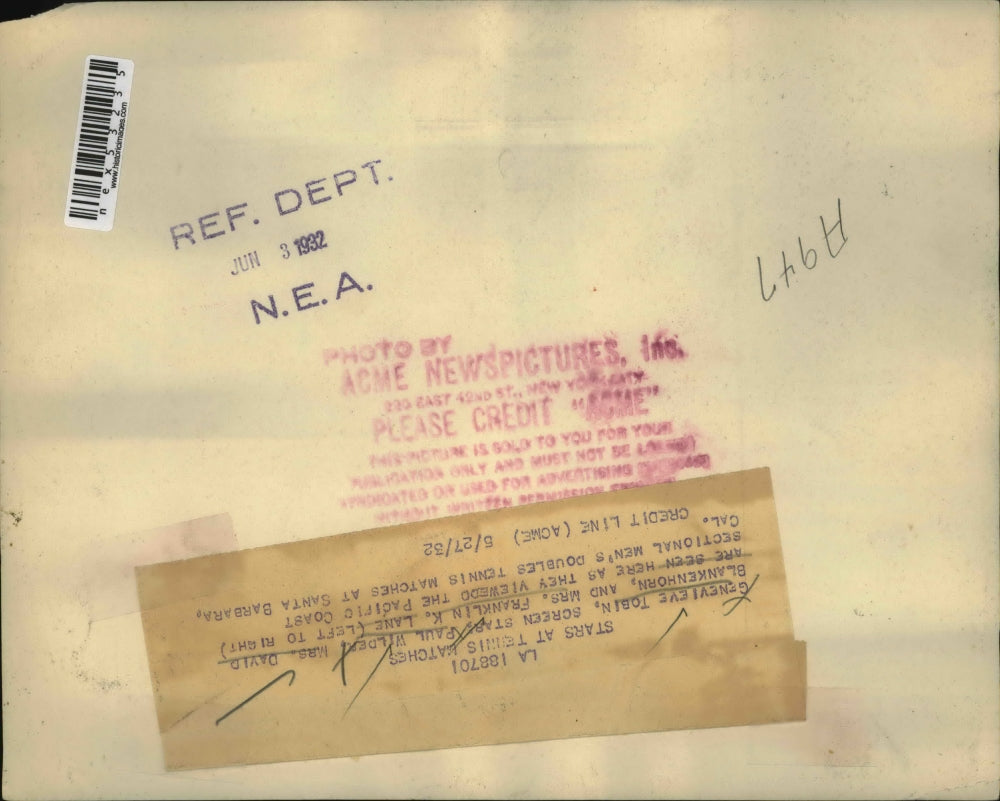 1932 Press Photo Actress Genevieve Tobin, Paul Wilder at Men's Tennis Match