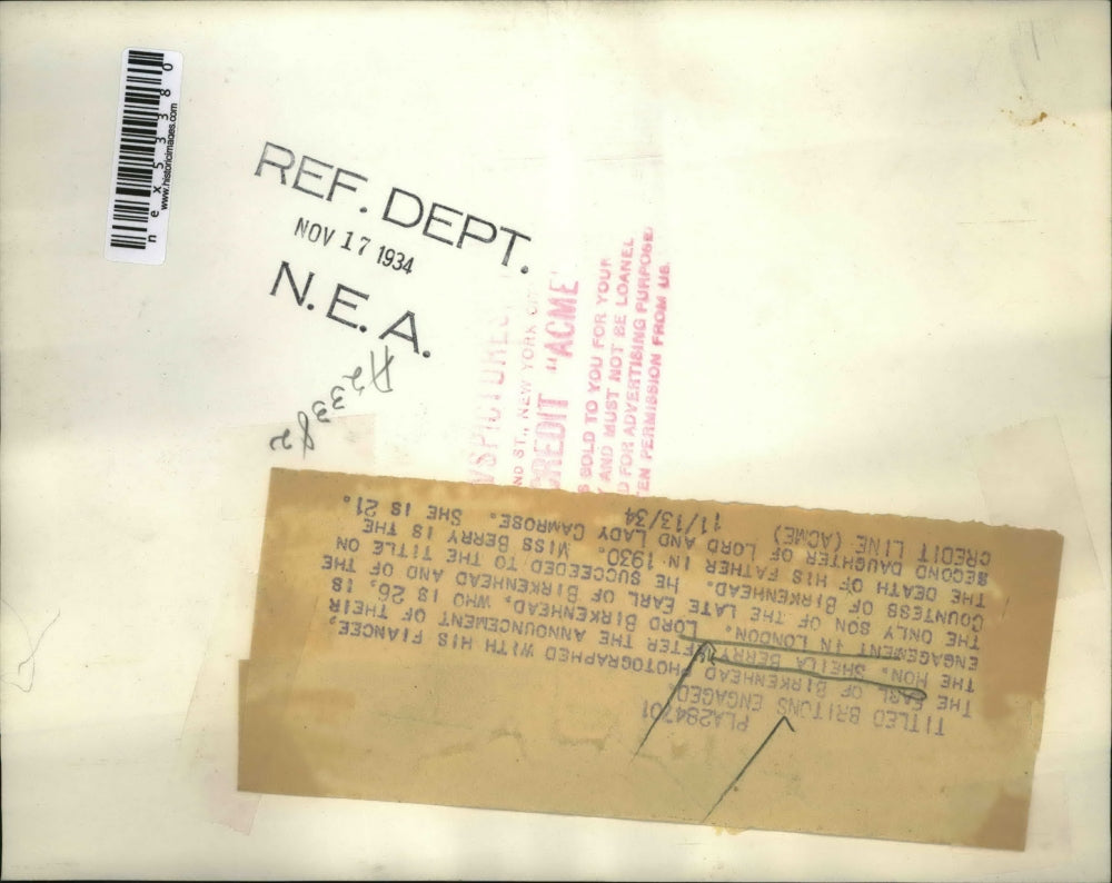 1934 Press Photo Earl of Birkenhead & fiancee Hon Sheila Berry in London