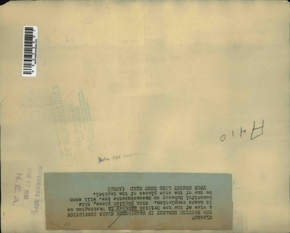 1930 Press Photo British Embassy on Massachusets Ave in Wash DC