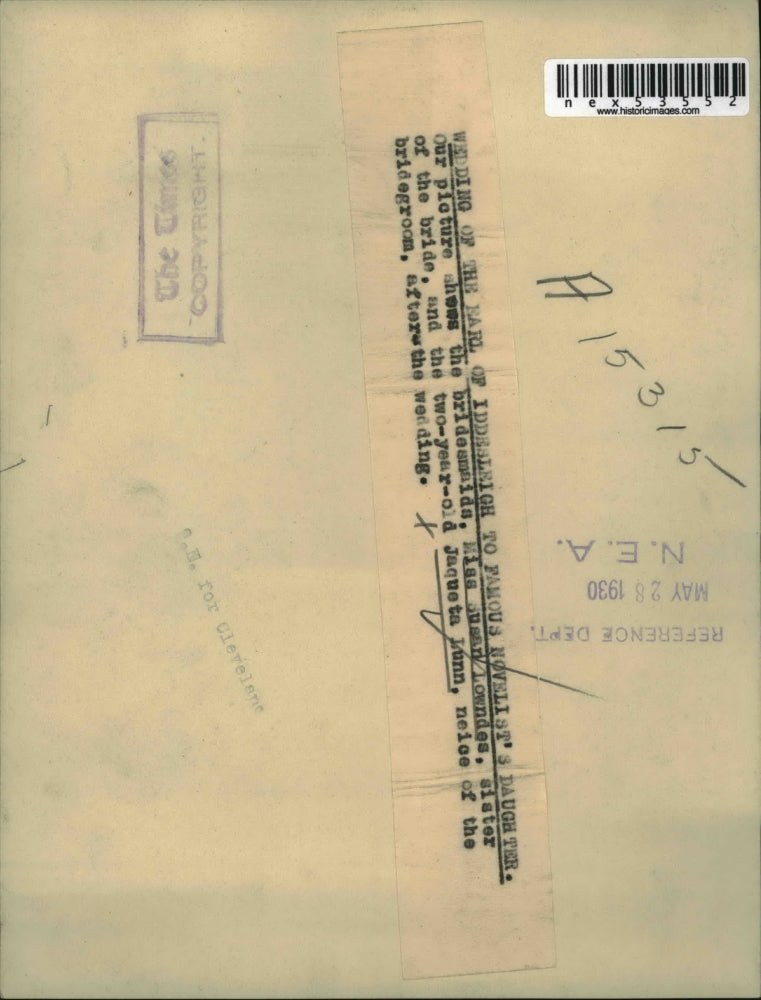 1930 Press Photo Wedding of Earl of Iddesleigh