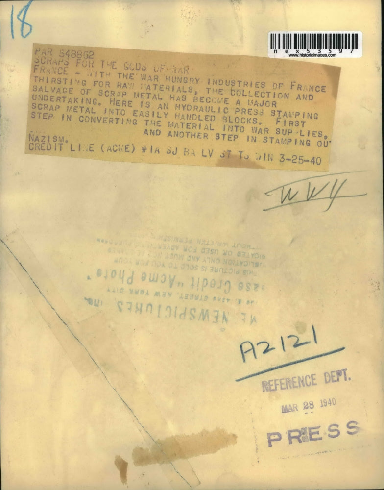 1940 Press Photo France scrap metal salvaged for war production