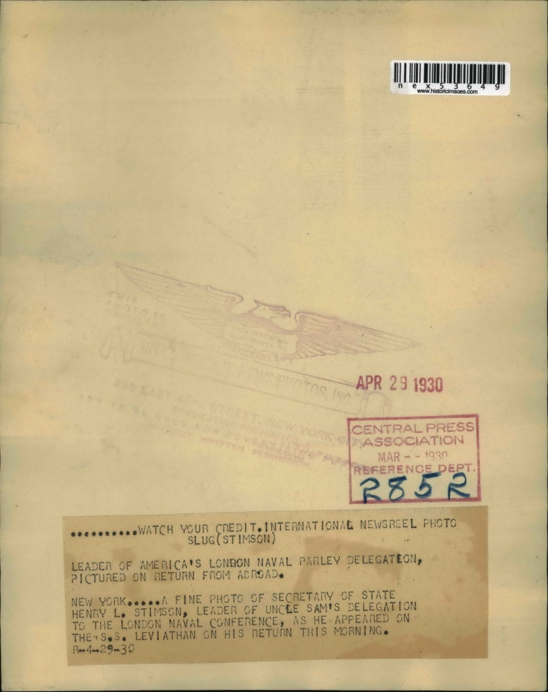 1930 Press Photo Henry L. Stimson, Secretary of the State, leader of Uncle Sam