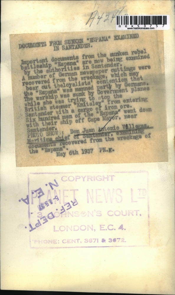 1937 Press Photo Don Juan A Villegas maritime chief of Santander