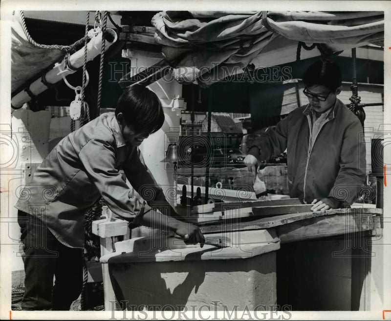 Load image into Gallery viewer, 1969 Press Photo NYC Boy Scouts working in a wood working shop
