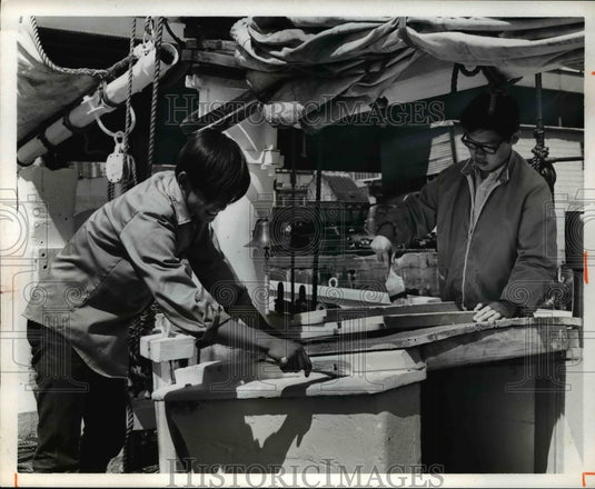 1969 Press Photo NYC Boy Scouts working in a wood working shop