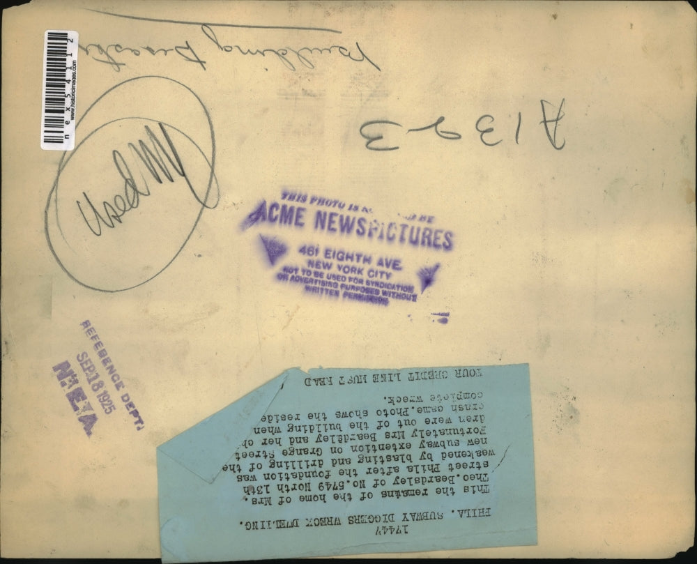 1925 Press Photo Remains of Mrs Theo Beardsley home collapsed by Phila subway