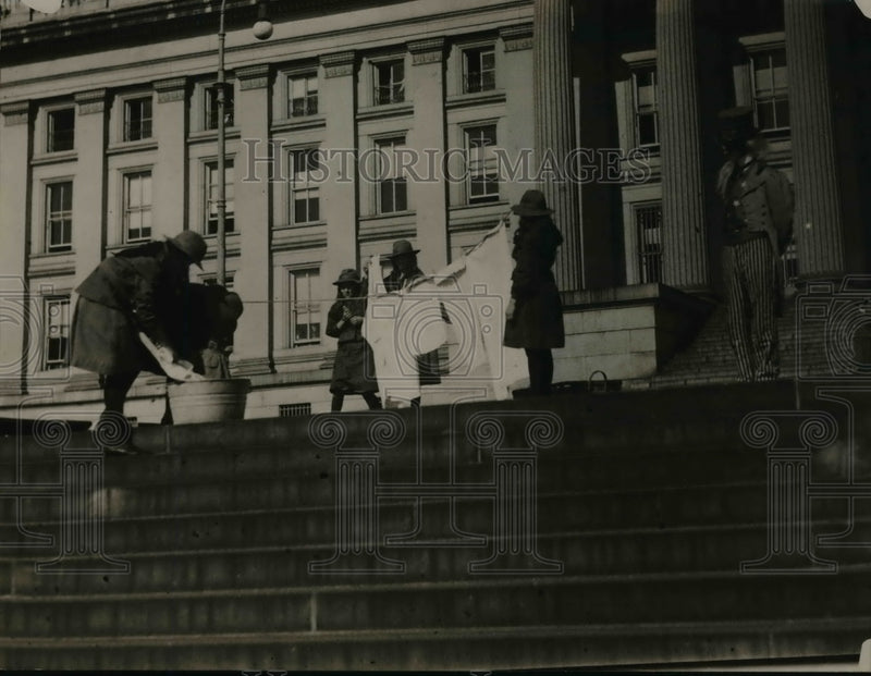 Load image into Gallery viewer, 1920 Press Photo Girl Scouts on steps of Treasury bldg in Wash DC

