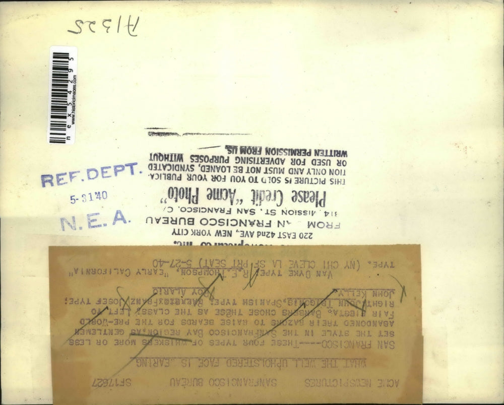 1940 Press Photo San Francisco J Tbigonis, F Josef, J Kelly in beard contest