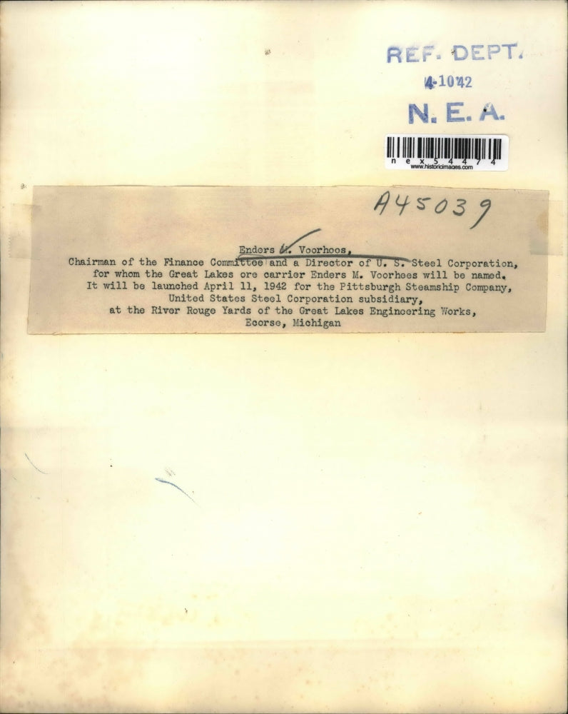 1942 Press Photo Enders M Voorhoos US Steel Corp chair of finance