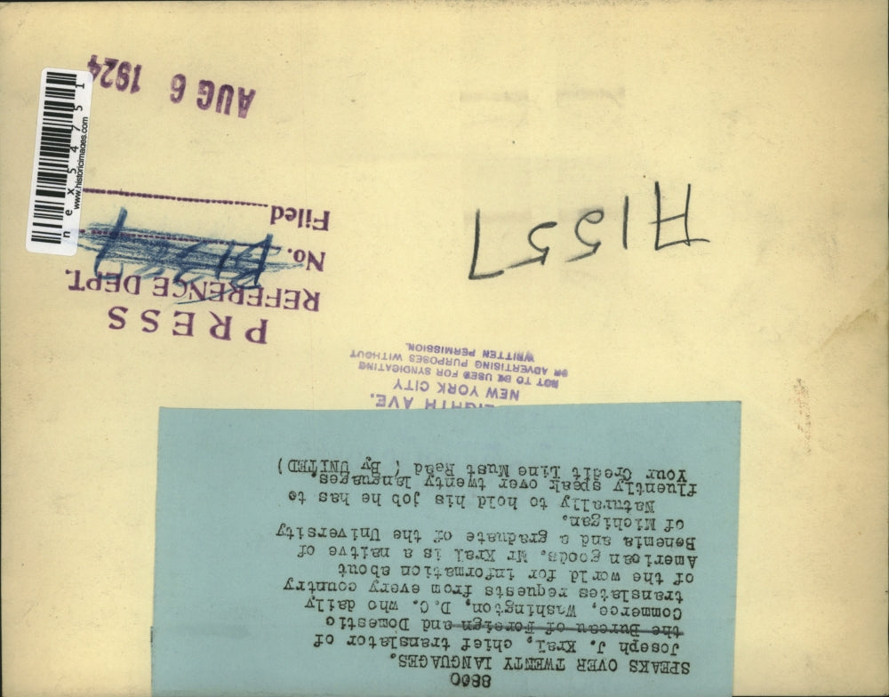 1924 Press Photo Joseph Kral translator in Wash DC speaks 20 languages